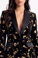 Load image into Gallery viewer, Sparkly Golden Peak Lapel Sequins Floral Women Prom Blazer