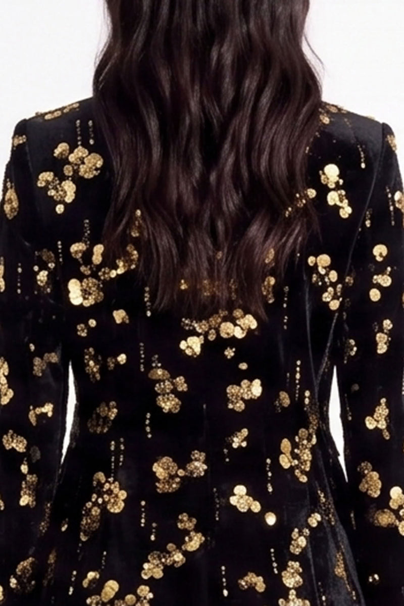 Load image into Gallery viewer, Sparkly Golden Peak Lapel Sequins Floral Women Prom Blazer
