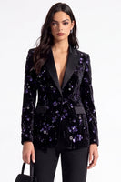 Load image into Gallery viewer, Sparkly Golden Peak Lapel Sequins Floral Women Prom Blazer