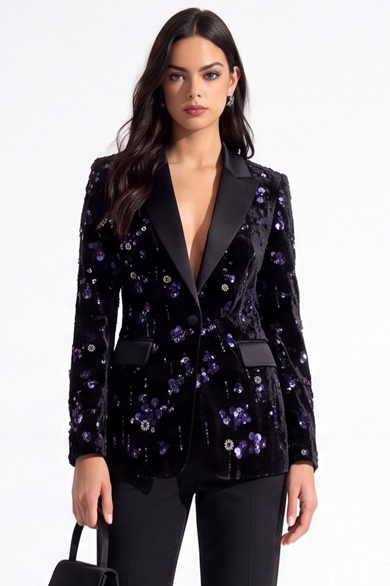 Load image into Gallery viewer, Sparkly Golden Peak Lapel Sequins Floral Women Prom Blazer
