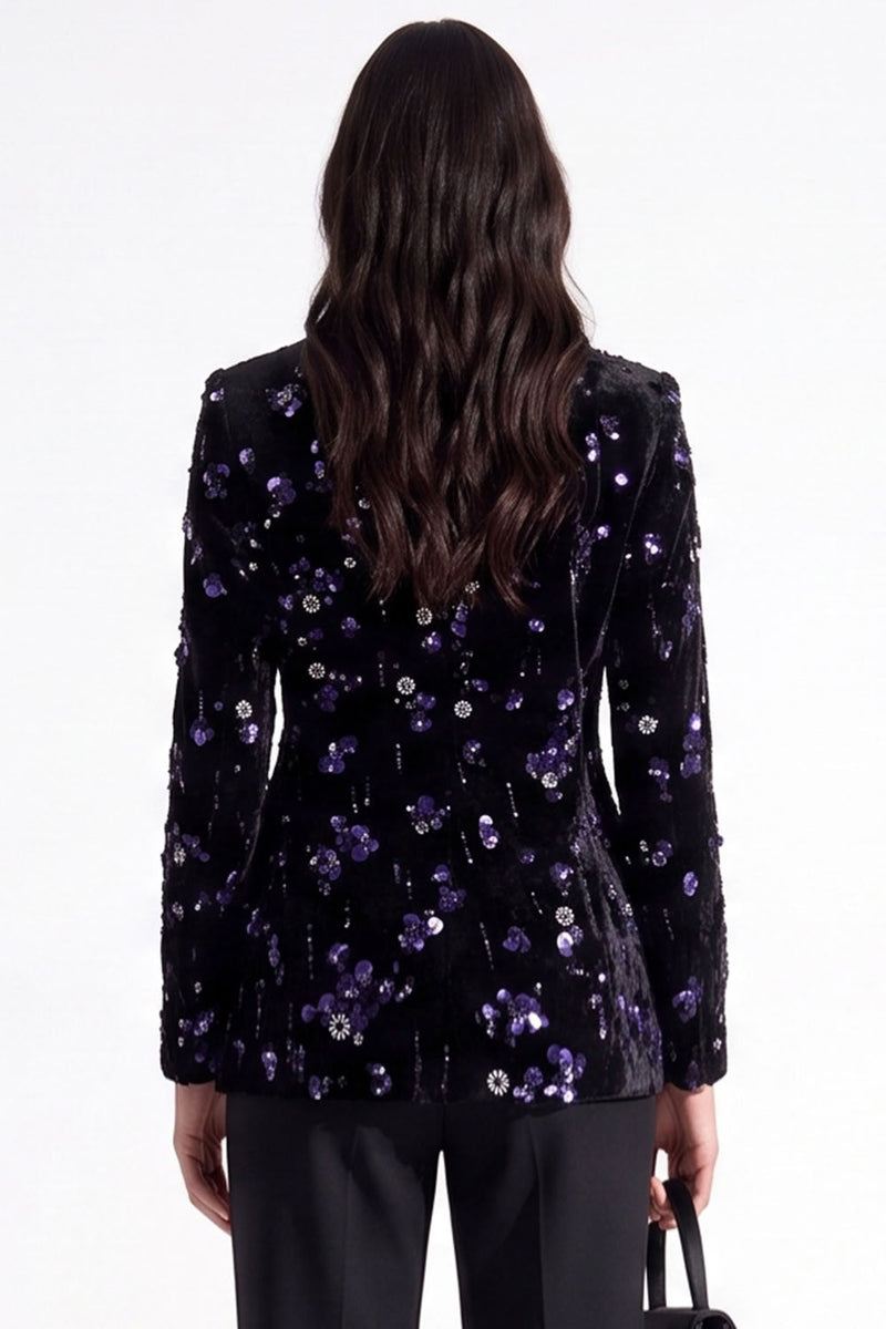 Load image into Gallery viewer, Sparkly Golden Peak Lapel Sequins Floral Women Prom Blazer