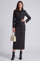 Load image into Gallery viewer, Black Bodycon 2 Piece Lapel Tweed Women Business Suits with Slit