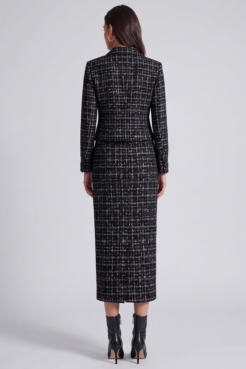 Load image into Gallery viewer, Black Bodycon 2 Piece Lapel Tweed Women Business Suits with Slit