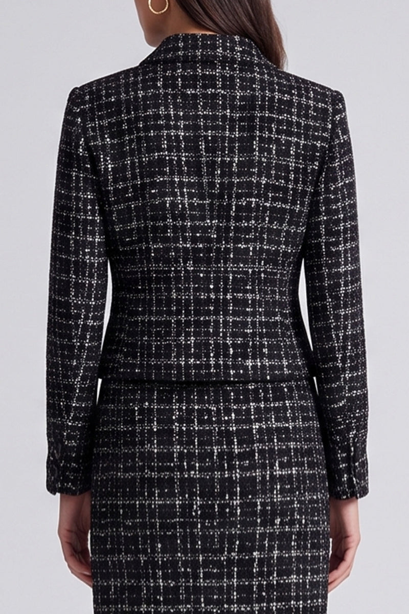 Load image into Gallery viewer, Black Bodycon 2 Piece Lapel Tweed Women Business Suits with Slit
