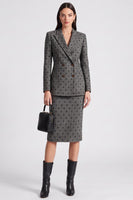 Load image into Gallery viewer, 2 Piece Grey Black Dots Peak Lapel Bodycon Women Business Suits with Slit