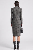 Load image into Gallery viewer, 2 Piece Grey Black Dots Peak Lapel Bodycon Women Business Suits with Slit