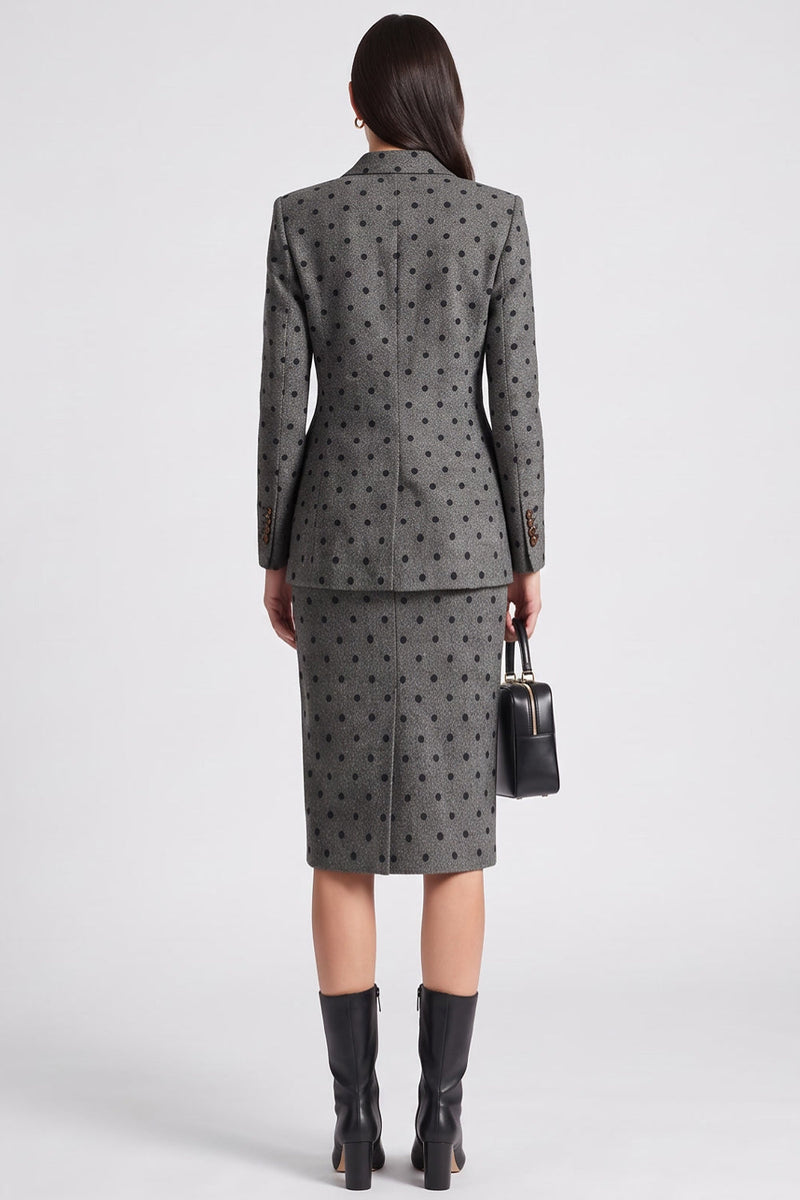 Load image into Gallery viewer, 2 Piece Grey Black Dots Peak Lapel Bodycon Women Business Suits with Slit
