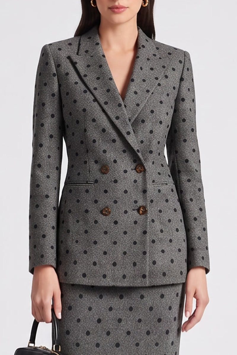Load image into Gallery viewer, 2 Piece Grey Black Dots Peak Lapel Bodycon Women Business Suits with Slit