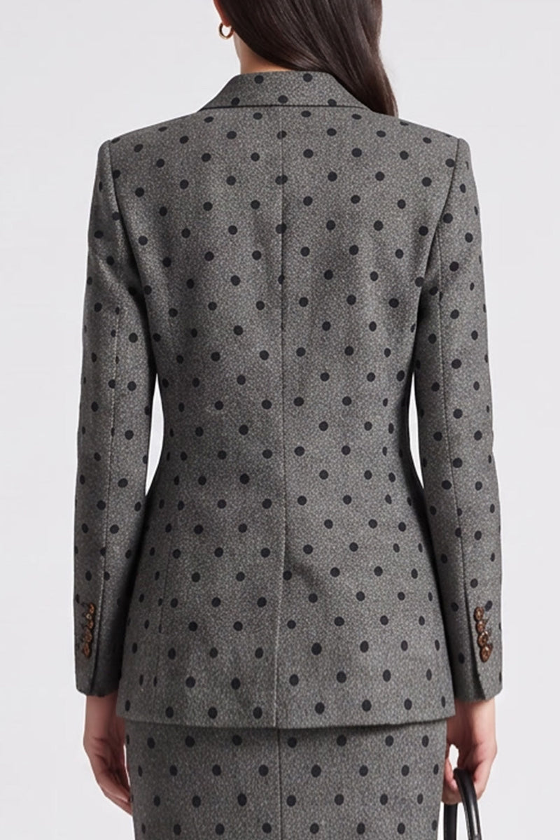 Load image into Gallery viewer, 2 Piece Grey Black Dots Peak Lapel Bodycon Women Business Suits with Slit