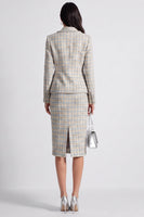Load image into Gallery viewer, Grey Blue 2 Piece Notched Lapel Tweed Long Sleeves Women Business Suits