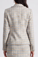 Load image into Gallery viewer, Grey Blue 2 Piece Notched Lapel Tweed Long Sleeves Women Business Suits