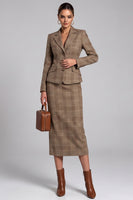 Load image into Gallery viewer, 2 Piece Brown Plaid Notched Lapel Bodycon Women Business Suits with Sleeves
