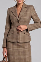 Load image into Gallery viewer, 2 Piece Brown Plaid Notched Lapel Bodycon Women Business Suits with Sleeves
