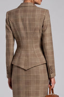 Load image into Gallery viewer, 2 Piece Brown Plaid Notched Lapel Bodycon Women Business Suits with Sleeves