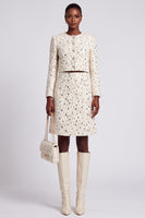 Load image into Gallery viewer, Ivory 2 Piece Tweed Round Neck A Line Women Suits with Sleeves
