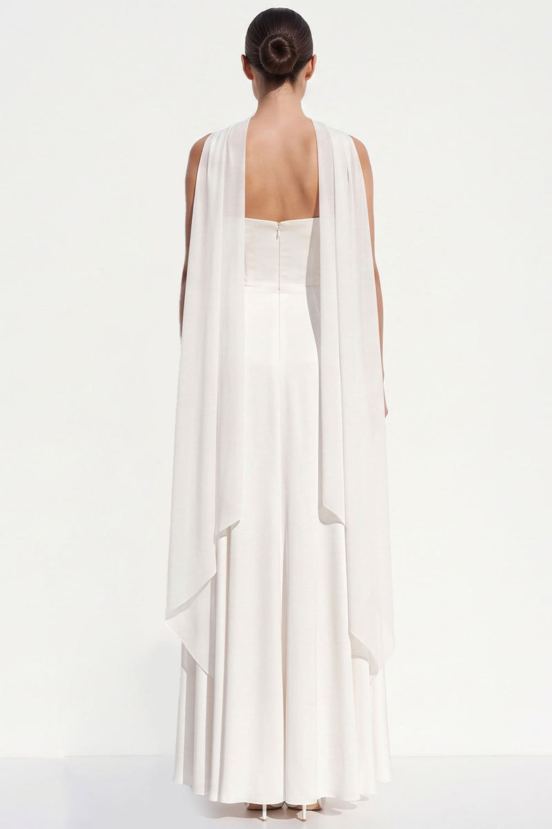 Load image into Gallery viewer, Simple White Strapless A-Line Neck Scarf Long Beach Wedding Dress
