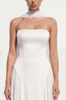 Load image into Gallery viewer, Simple White Strapless A-Line Neck Scarf Long Beach Wedding Dress
