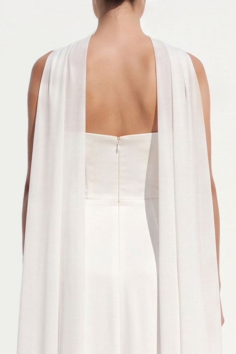 Load image into Gallery viewer, Simple White Strapless A-Line Neck Scarf Long Beach Wedding Dress
