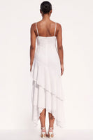 Load image into Gallery viewer, White Ruffled Chiffon Asymmetrical Beach Wedding Dress with Keyhole