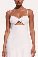 Load image into Gallery viewer, White Ruffled Chiffon Asymmetrical Beach Wedding Dress with Keyhole