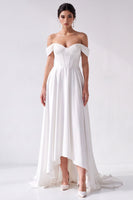 Load image into Gallery viewer, Simple Corset A-Line White Off the Shoulder High-Low Wedding Dress