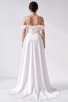 Load image into Gallery viewer, Simple Corset A-Line White Off the Shoulder High-Low Wedding Dress
