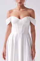 Load image into Gallery viewer, Simple Corset A-Line White Off the Shoulder High-Low Wedding Dress