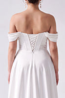 Load image into Gallery viewer, Simple Corset A-Line White Off the Shoulder High-Low Wedding Dress