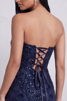 Load image into Gallery viewer, Navy Floral Sparkly Sweetheart Sequins Bodycon Mini Birthday Dress