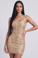 Load image into Gallery viewer, Sparkly Floral Golden Bodycon Short Birthday Dress with Bow