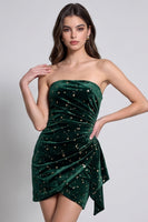 Load image into Gallery viewer, Dark Green Sparkly Bodycon Velvet Short Birthday Dress with Sash