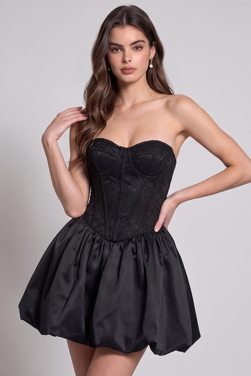 Load image into Gallery viewer, Black Floral Sweetheart Lace A Line Short Corset Birthday Dress