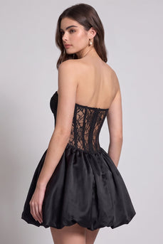 Black Floral Sweetheart Lace A Line Short Corset Birthday Dress