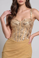Load image into Gallery viewer, Golden Corset Sparkly Sequin Bodycon Ruched Short Birthday Dress