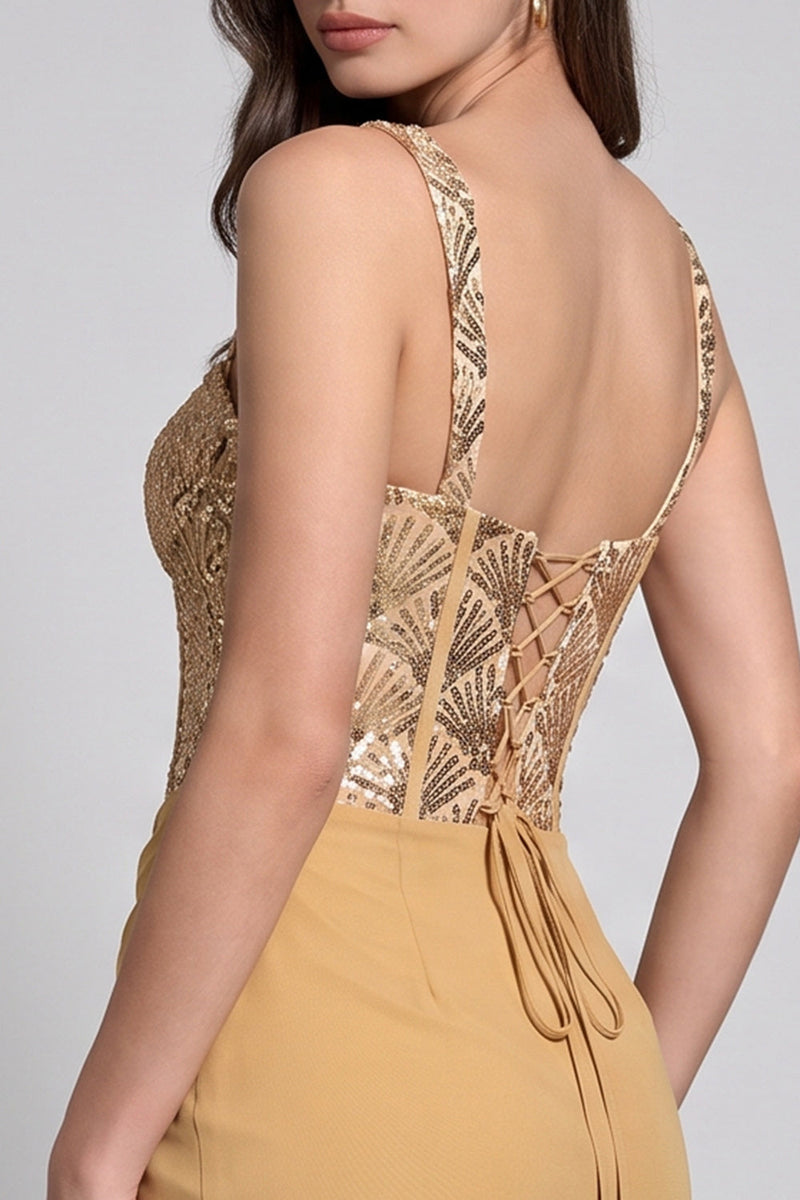 Load image into Gallery viewer, Golden Corset Sparkly Sequin Bodycon Ruched Short Birthday Dress