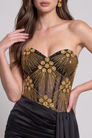 Load image into Gallery viewer, Sparkly Black Golden Tight Sweetheart Beaded Short Corset Birthday Dress with Sash