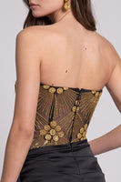 Load image into Gallery viewer, Sparkly Black Golden Tight Sweetheart Beaded Short Corset Birthday Dress with Sash