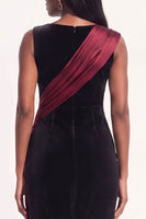 Load image into Gallery viewer, Burgundy Velvet Ruched Sheath Boat Neck Long Evening Dress with Side Cape
