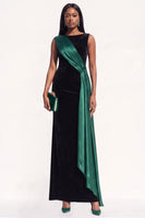 Load image into Gallery viewer, Burgundy Velvet Ruched Sheath Boat Neck Long Evening Dress with Side Cape