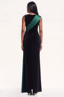 Load image into Gallery viewer, Burgundy Velvet Ruched Sheath Boat Neck Long Evening Dress with Side Cape