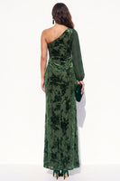 Load image into Gallery viewer, Brown Velvet One Shoulder Floral Mermaid Long Sleeve Evening Dress with Slit