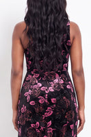 Load image into Gallery viewer, Black Pink Floral One Shoulder Velvet Sheath Long Evening Dress