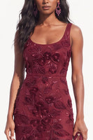 Load image into Gallery viewer, Burgundy Mermaid Sparkly Beaded Scoop Floral Long Evening Dress with Slit