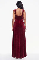Load image into Gallery viewer, Glitter Burgundy A Line Thick Straps Long Velvet Evening Dress