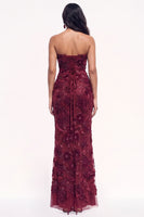 Load image into Gallery viewer, Sparkly Burgundy Beaded Mermaid Floral Sweetheart Long Evening Dress with Slit
