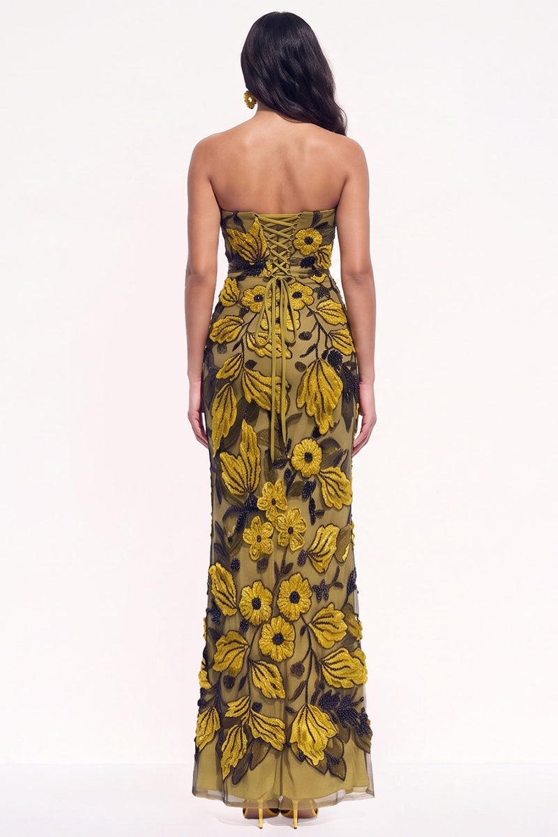 Load image into Gallery viewer, Sparkly Burgundy Beaded Mermaid Floral Sweetheart Long Evening Dress with Slit
