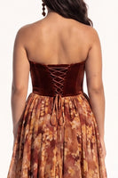 Load image into Gallery viewer, Green Floral A Line Ruffled Strapless Tiered Long Evening  Dress with Slit