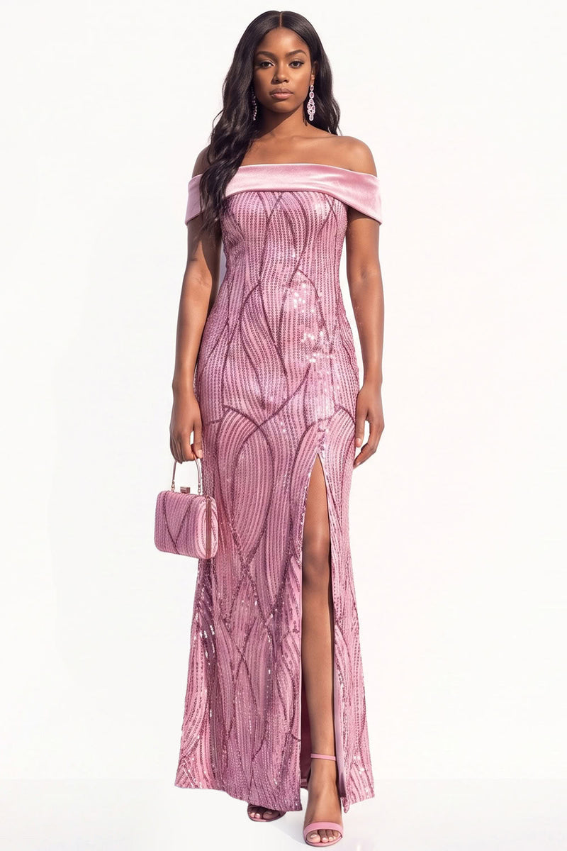 Load image into Gallery viewer, Sparkly Navy Sequin Mermaid Long Evening Dress with Slit