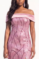 Load image into Gallery viewer, Sparkly Navy Sequin Mermaid Long Evening Dress with Slit