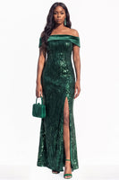Load image into Gallery viewer, Sparkly Navy Sequin Mermaid Long Evening Dress with Slit